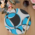 thumbnail image 3 of Blue Geometric Round 13 Inch Placemats Set of 4, Modern Abstract Lines Textured HeatResistant Non Slip Place Mats for Dining Table, Wipeable Braided Kitchen Table Mats for Housewarming, 3 of 9