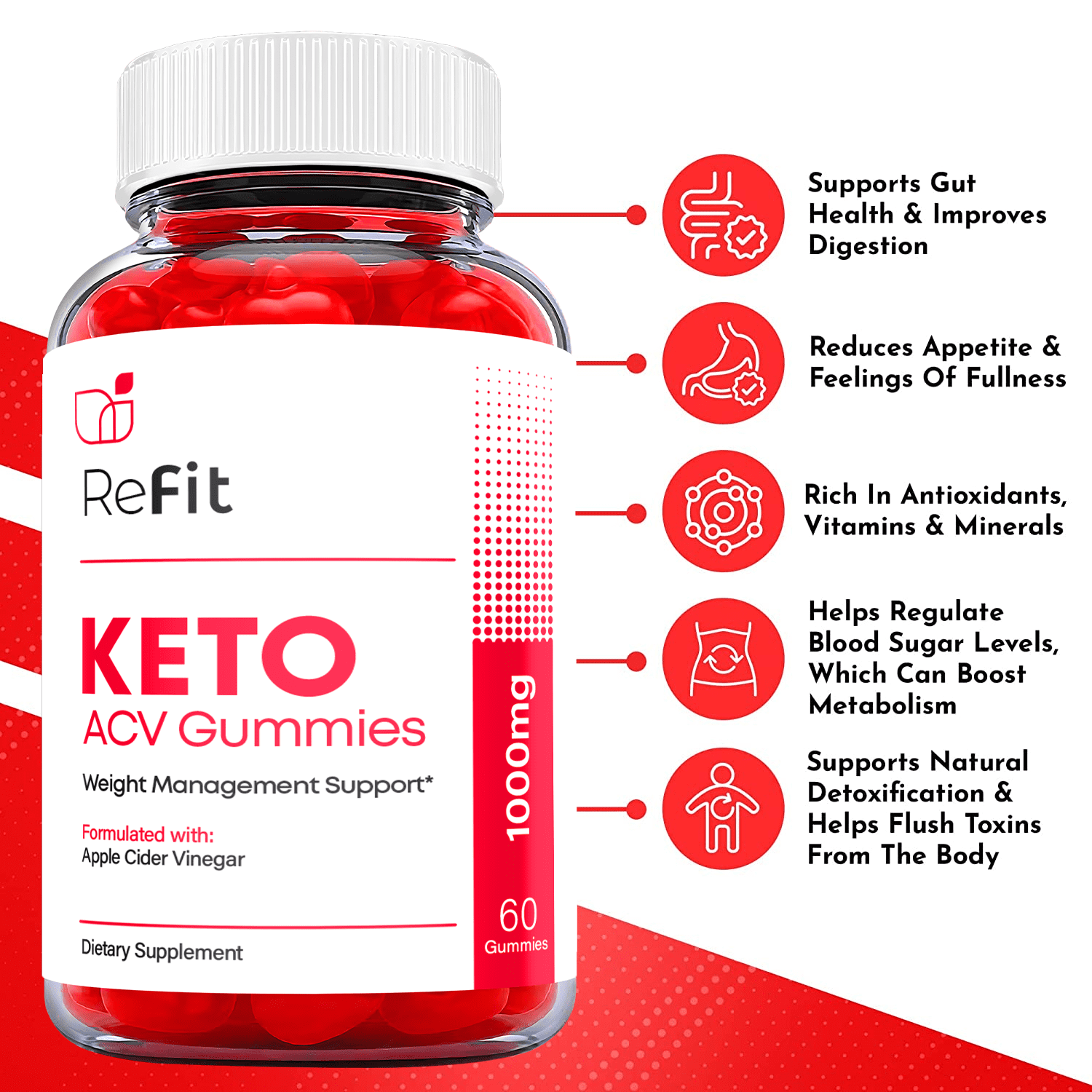 (2 Pack) ReFit Keto ACV Gummies - Supplement for Weight Loss - Energy & Focus Boosting Dietary Supplements for Weight Management & Metabolism - Fat Burn - 120 Gummies
