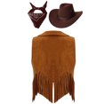 thumbnail image 2 of YONGHS Girls Western Cowboy Costume Kids Open Front Vest Waistcoat Halloween Cowgirl Outfit Brown 12, 2 of 5