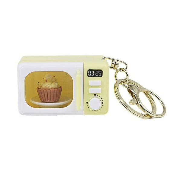 Creative Microwave Keychain Interactive Children's Toy with LED Light Sound Effects Gold Lobster Clasp for Kids Adults