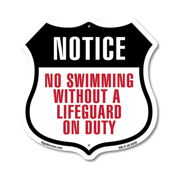 No Swimming Without A Lifeguard On Duty 12 inch X 12 inch Shield-Shaped Rust-Free Aluminum Metal Sign Weather Resistant Made in the USA