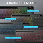 Wireless Keyboard with 7-Color RGB Backlit, Marvo Full-Size Computer Keyboard with Phone Tablet Holder, Rechargeable 2.4G Wireless Gaming Keyboard with Light up Keys, Compatible with Mac,Window,Black
