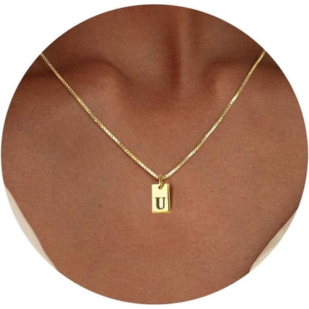 Gold Initial Necklaces For Women Non Tarnish, 14K Gold Plated Dainty Square Letter Pendant Charm Necklace Waterproof A-Z Trendy Thin Chain Name Necklace Personalized Jewelry Gifts[o5280]