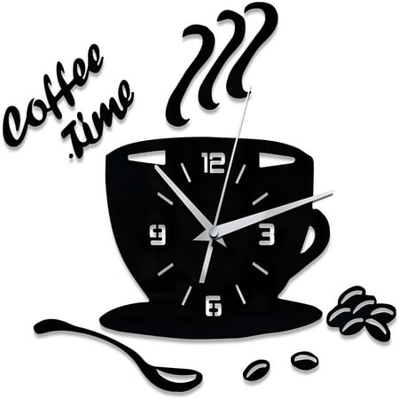DESIGNICE Creative Diy Acrylic Kitchen Wall Clock Modern Design Coffee Cup Shape Clock Wall Art Home Decor Hollow Digital Clock