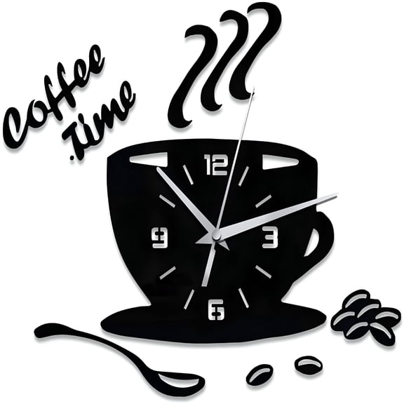 DESIGNICE Creative Diy Acrylic Kitchen Wall Clock Modern Design Coffee Cup Shape Clock Wall Art Home Decor Hollow Digital Clock