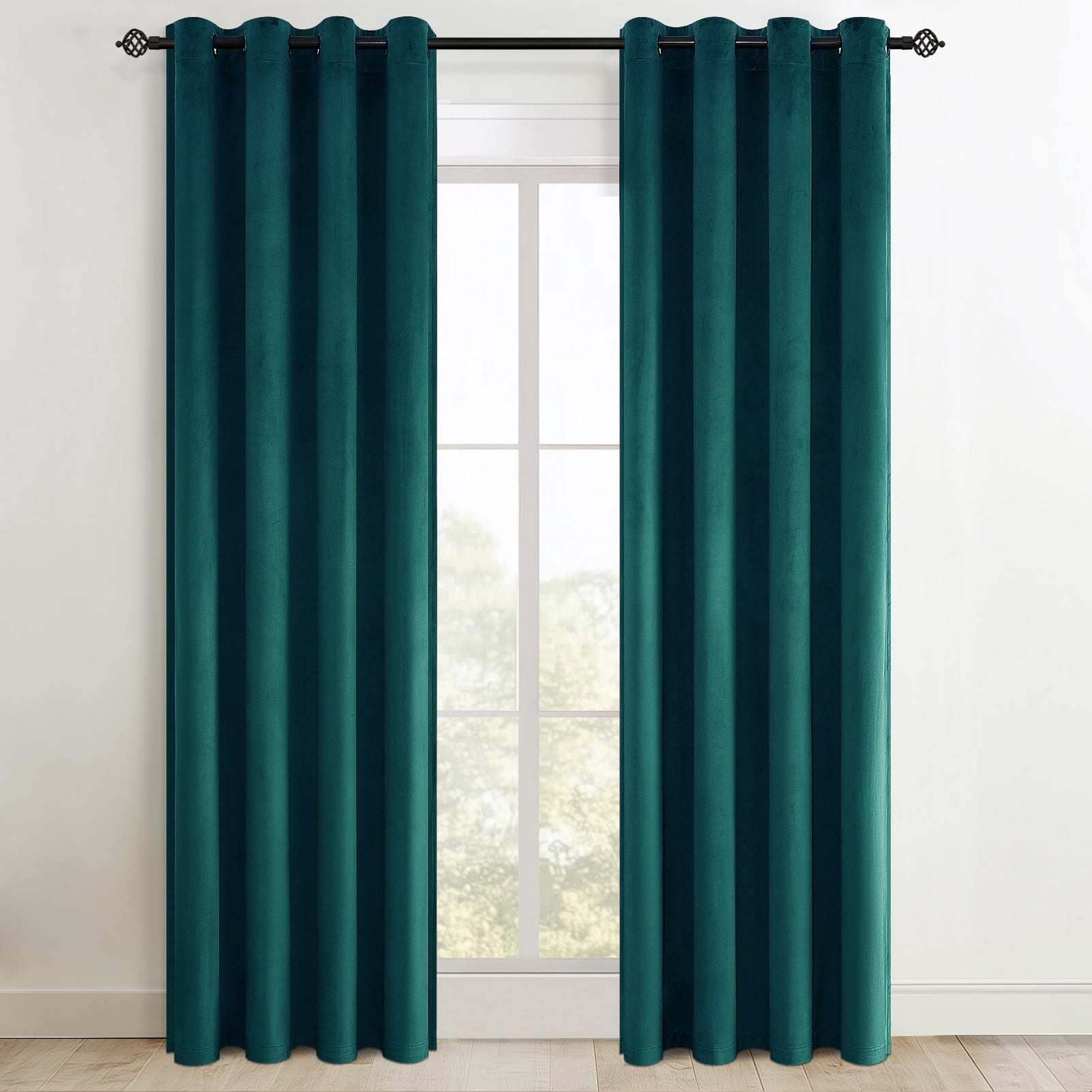 Top Finel 100% Blackout Luxury Velvet Curtains, 52 x 96 Inch, Teal Green, 2 Panels