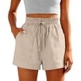 thumbnail image 6 of Women Linen Blend Casual Shorts Summer Drawstring Elastic Waist Relaxed Fit with Side Pockets Everyday Lounge Beach Vacation Wear, 6 of 6