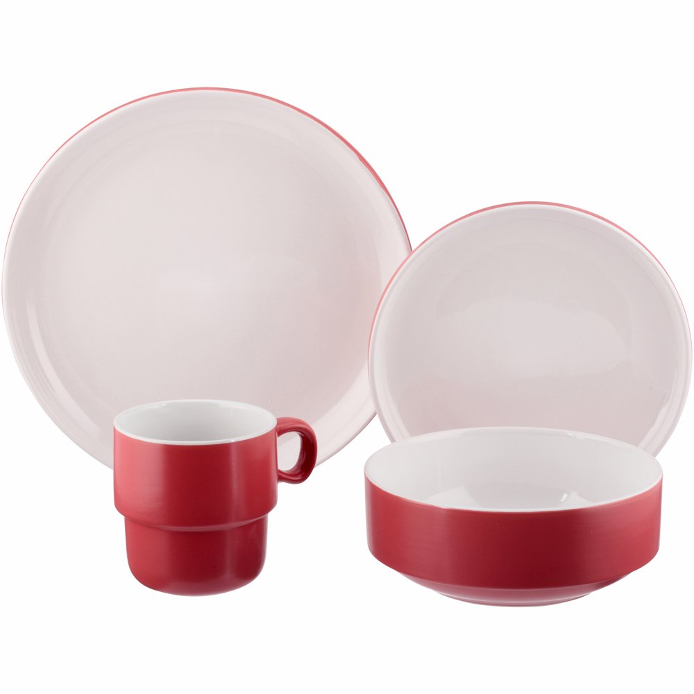 Baum Modern Stackable 16Piece Stoneware Dinnerware Set, Red Walmart