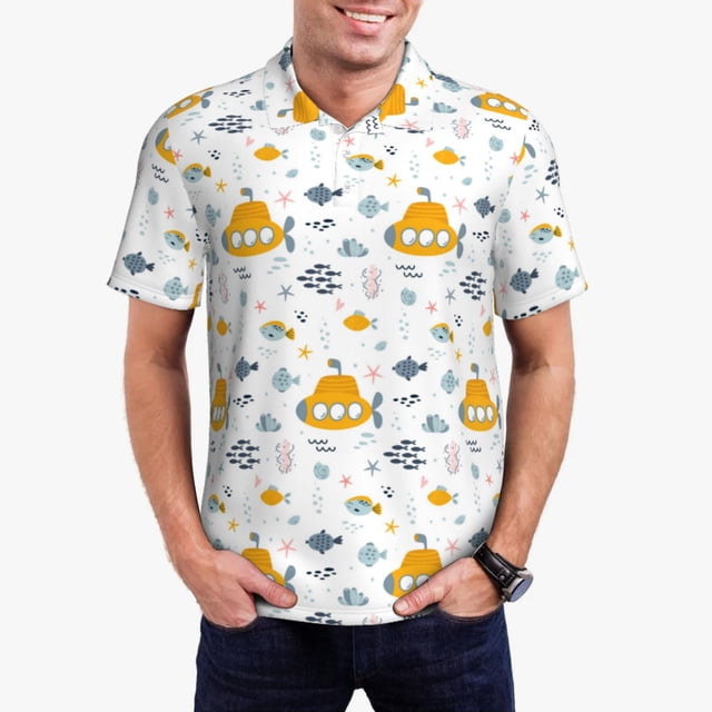 Balery Submarine Ship Camisa Polo de Hombre con Estampado, de Manga Corta y Tejido Medio, Camisa Tipo Golf Polo-Small