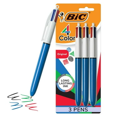 BIC 4 Color Ball Pen, Medium Point, 1.0 mm, Assorted Ink, 3 Count