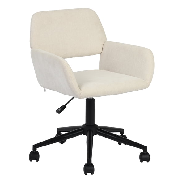 Adjustable Mid-Back Desk Chair, 360° Swivel Rolling Fabric Task Chair, Beige Ergonomic Chair for Home Office Vanity Bedroom Living Room
