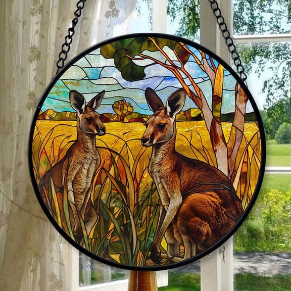 Hanging Stained Glass for Windows Curious Kangaroos, Mother’s Day Keepsake, Valentine’s Day Decor, Festival Gift Ornament, Christmas Ornament Gift, Keepsake 2025