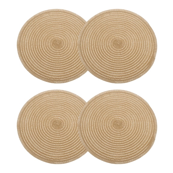 Uxcell 4Pcs Round Braided Placemats 11.81" Non-Slip Round Table Mats for Dining Tables Washable Heat Insulation Woven Placemats, Tawny
