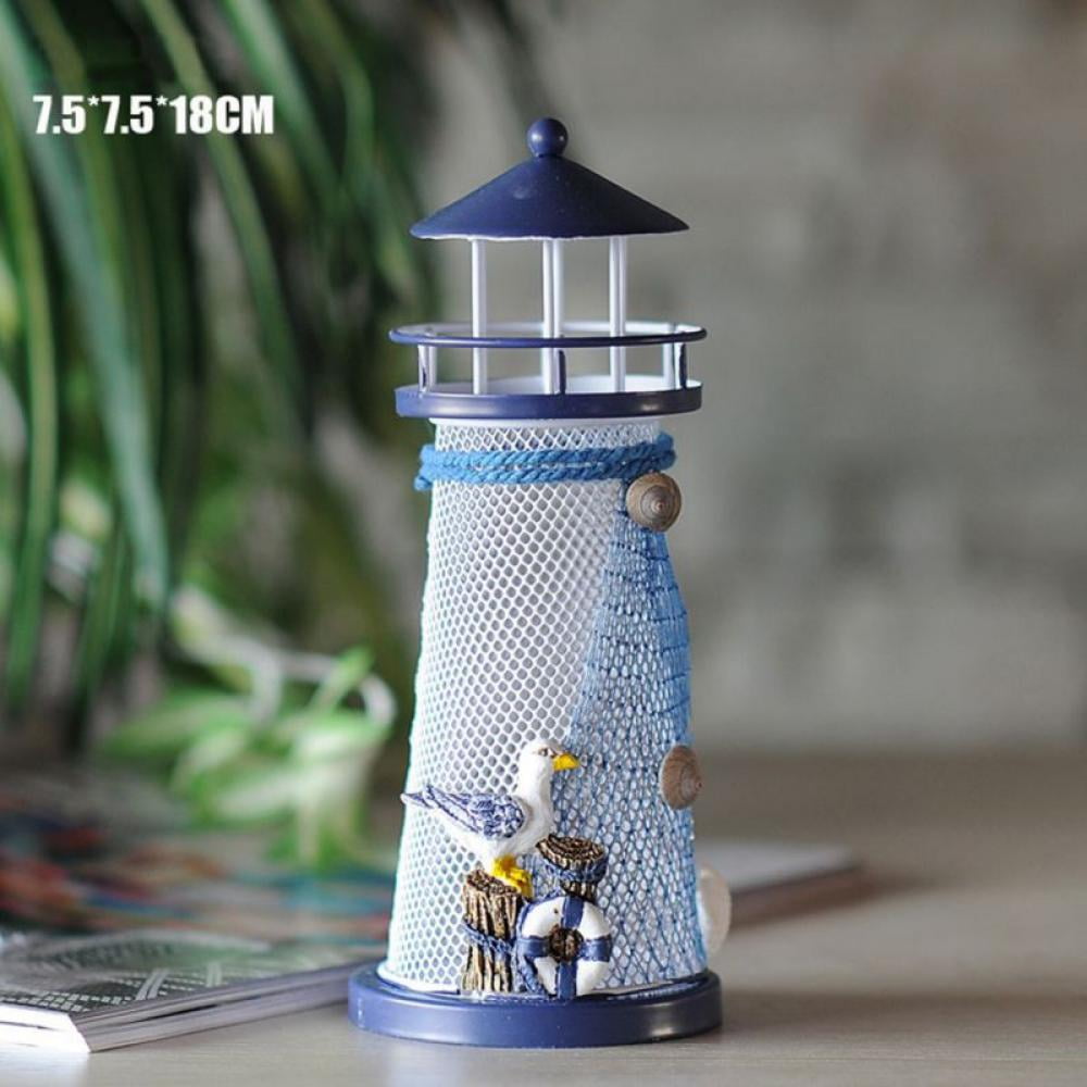 Beach Home Decor Desk Ornament Colorful Metal Lighthouse Light Lamp LED K8I4 