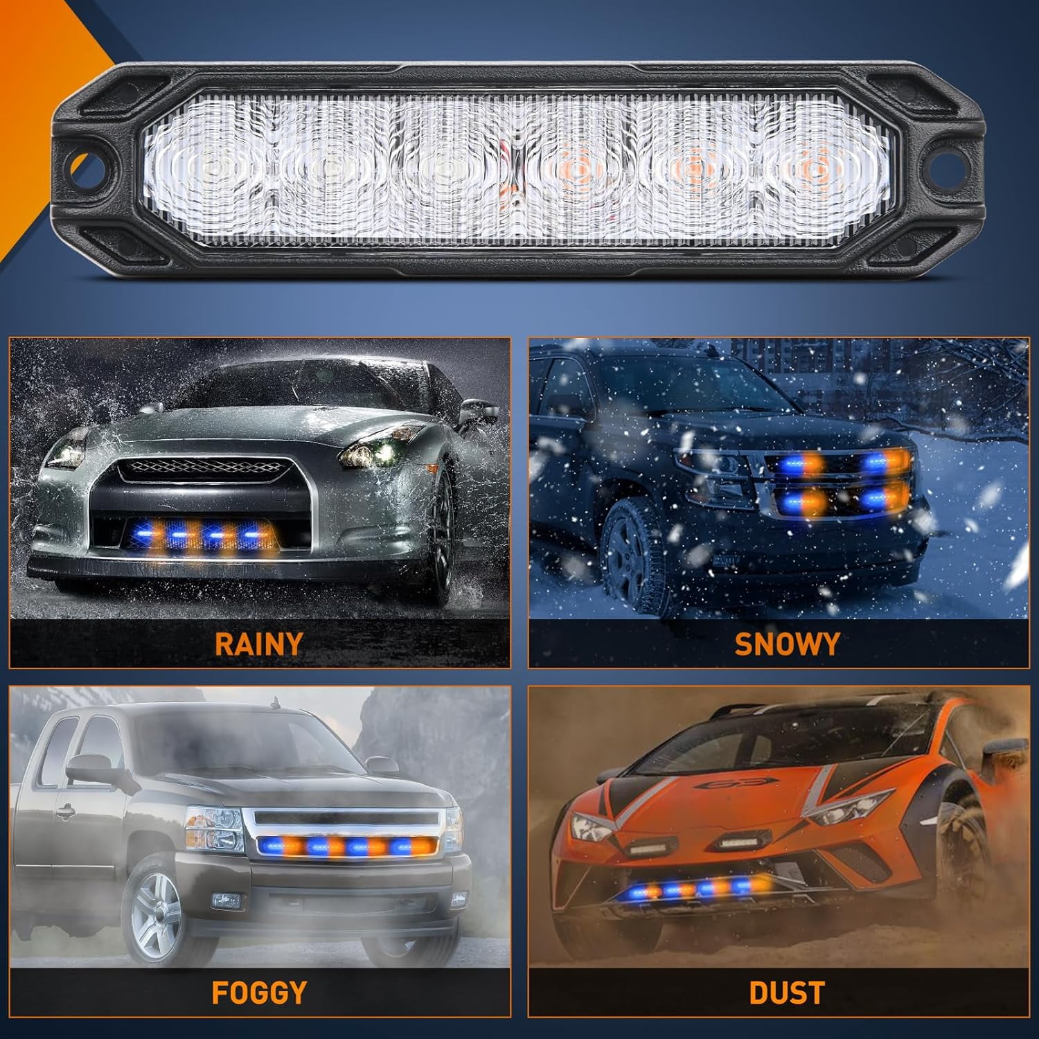 Nilight 6LED Emergency Strobe Lights 4PCS Ultra slim Surface Mount Hazard Caution Light bar 12-24V Sync Feature Warning Flashing kit for Truck Car Vehicle ATV SUV UTV Yellow and Blue