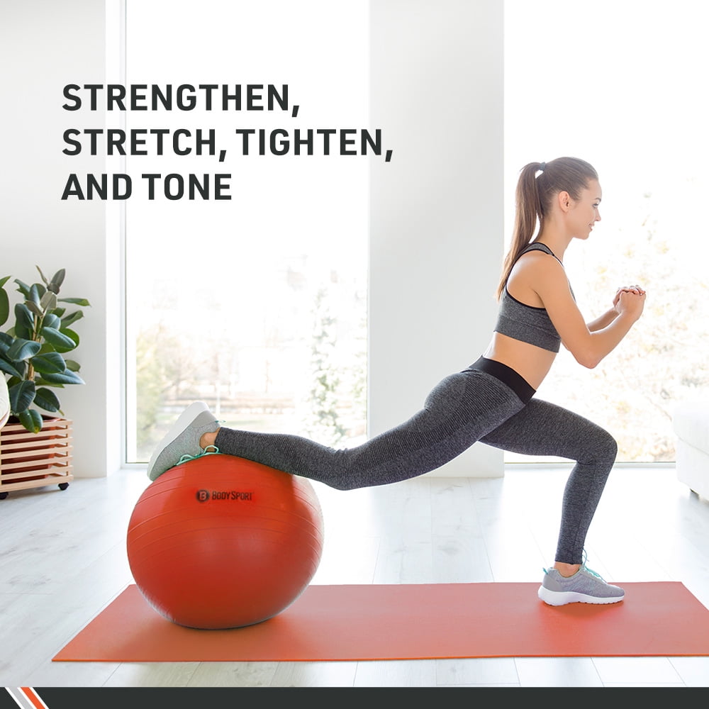 Body Sport Red Fitness Ball (75 cm), Pump & Exercise Guide Included