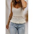 thumbnail image 4 of Women's Beige Crochet Ruffled Hem Knitted Vest, 4 of 7