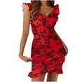 thumbnail image 1 of IROINNID V-Neck Sheath Dress For Women Casual Sleeveless Ruffle Floral Printed Hips es Empire Waist Dress, 1 of 9