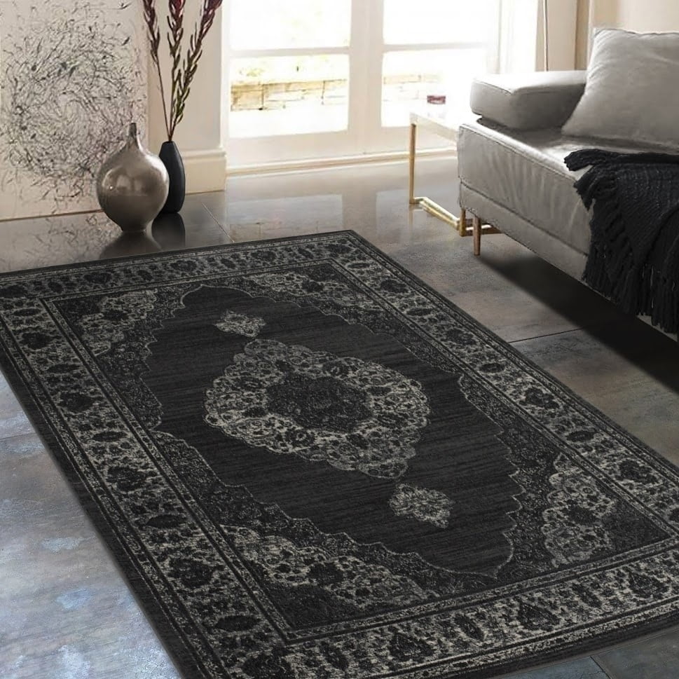 Allstar Rugs Distressed Grey and Black Rectangular Accent Area Rug with