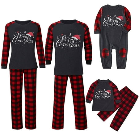 

Christmas Family Matching PJs Set Dad Mom Kid Baby Cartoon Santa Hat Printed Merry Christmas Sleepwear Romper Pajamas