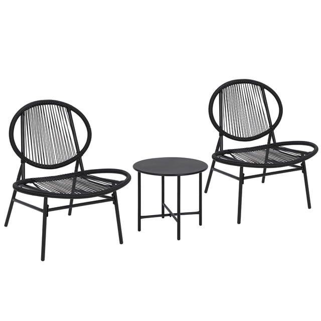 Ensemble Bistro en Osier Acapulco avec Table d'Appoint Ronde, 3 Pcs de Chaises de Conversation en Rotin Tressé à la Main pour Patio, Mobilier d'Extérieur Résistant aux Intempéries pour Balcon, Jardin, Véranda, Noir