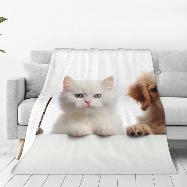 Fotbe Cute Kittens And Puppy Manta de Franela Acolchonada con Estampado, Súper Suave y Esponjosa, Extra Grande para Sofá, Cama, Uso Todo el Año-50"x40"