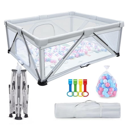 Baby Playpen Foldable 59X59 inch, Large Play Yard,Playpen for Babies and Toddlers, Play Pens for Babies and Toddlers with Gate, Indoor & Outdoor Portable Play Pen