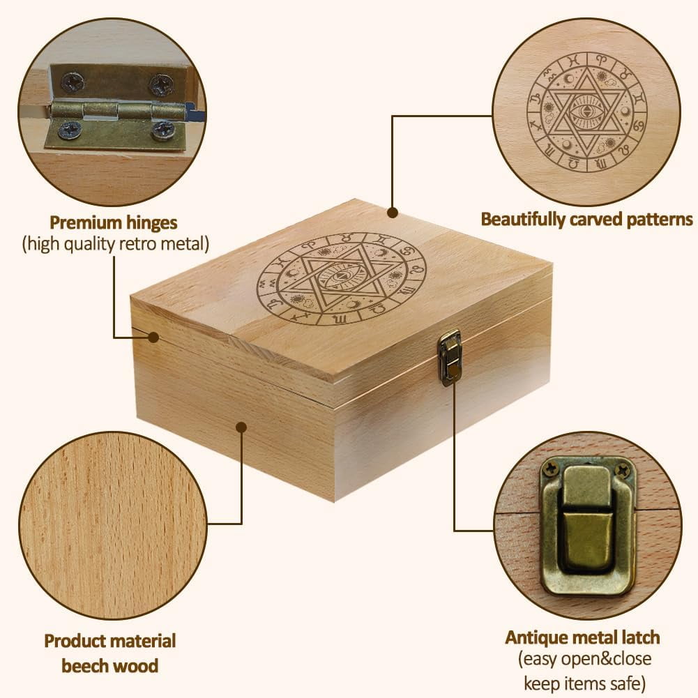 1 Pc Wooden Memory Keepsake Box Astrology Memory Box with Hinged Lids Keepsake Chest