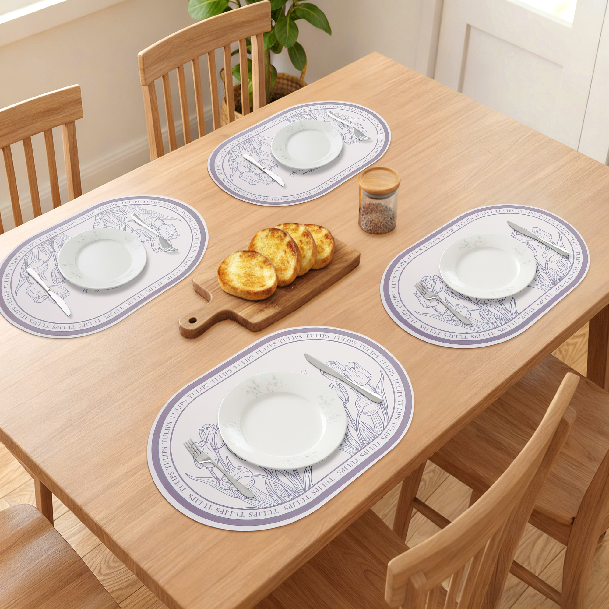 Placemats Set of 6 Leather Placemats for Kitchen Dining Table Decor Wipeable Floral Table Mat Light Gray 16.9*11.8inch