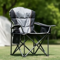 ROSVOVO Heavy Duty Camping Chair with Cooler Bag - Oversized Folding Chair with Side Pockets, Cup Holder & 500LB Capacity for Outdoor Events, Black & Grey