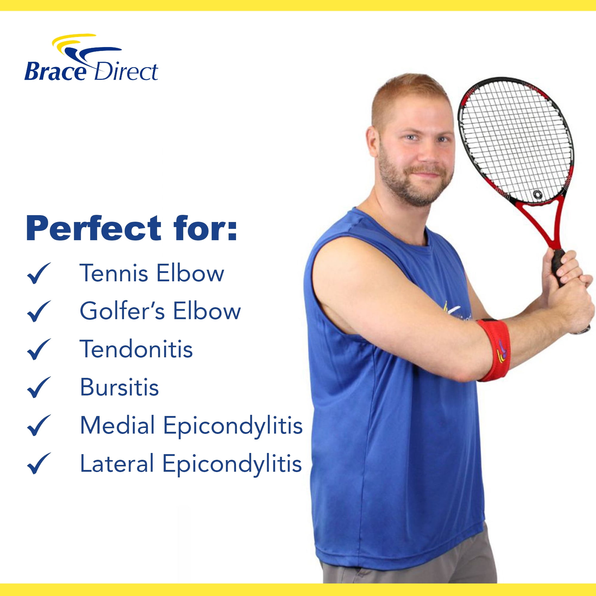 Brace Direct Compression Brace for Tennis Elbow - Adjustable Elbow Strap for Pain Relief