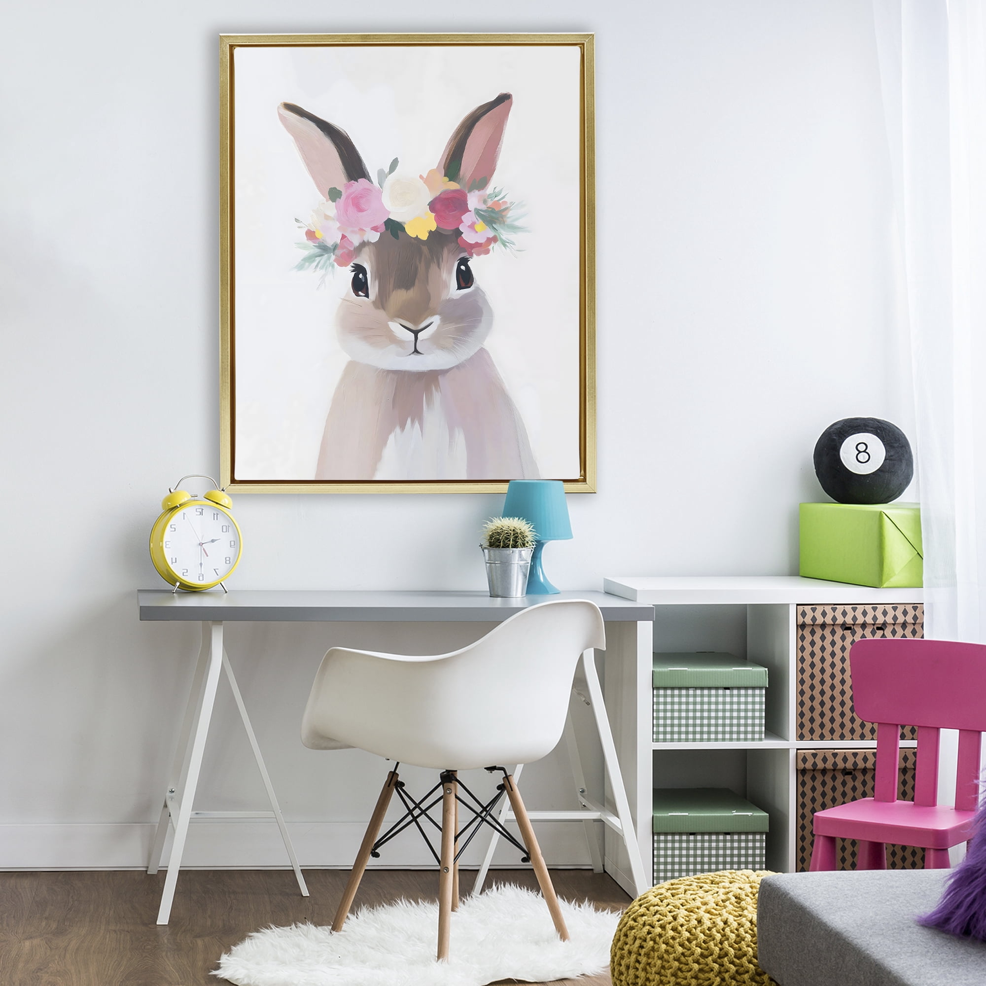 Stupell Industries Flower Crown Rabbit Gold Framed Floater Canvas Wall Art, design by The Prints Vibe