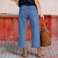 thumbnail image 4 of ASDFVBKG Women's Wide Leg Baggy Jeans Cropped Trendy Capri Jeans Stretch Denim Pull on Raw Hem Summer Denim Trouser Light Blue M, 4 of 8