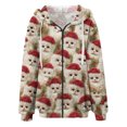 thumbnail image 5 of Women's Fashionable Casual Zippered Hooded Sweatshirt Jacket with Christmas Print and Drawstring, Furry Plush for Winter,Pink,XL, 5 of 6