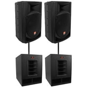 (2) Rockville RPG15 15" Powered 1000W DJ/PA Speakers+(2) 15" Subwoofers+Poles