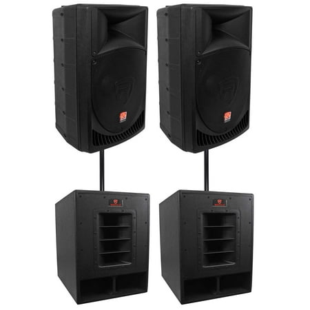 (2) Rockville RPG15 15" Powered 1000W DJ/PA Speakers+(2) 15" Subwoofers+Poles