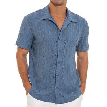 Iceglad Men's Casual Button Down Shirts Short Sleeve Shirts Vacation Beach Summer Hollow Out Tops