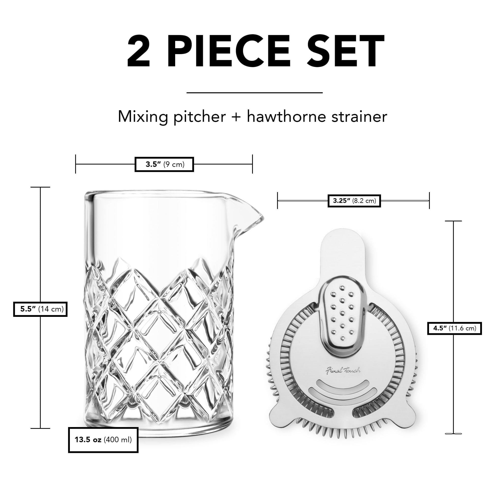 Final Touch 13.5-Oz. Mixing Pitcher with a Hawthorne Strainer