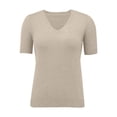 thumbnail image 4 of WTOBBY Women's Sweater T-Shirt Short Sleeve Knitted Pullover V-Neck Lightweight Casual Solid Color Top Elegant for Spring and Summer Comfort Breathable Fabric Everyday Style,Camel M, 4 of 5