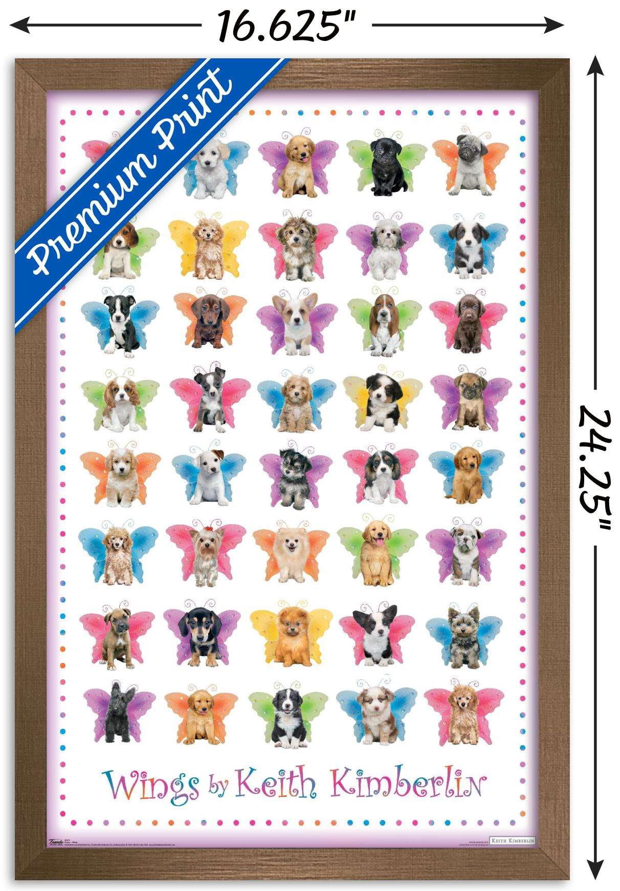 Keith Kimberlin - Puppies with Butterfly Wings Wall Poster, 14.725" x 22.375", Framed
