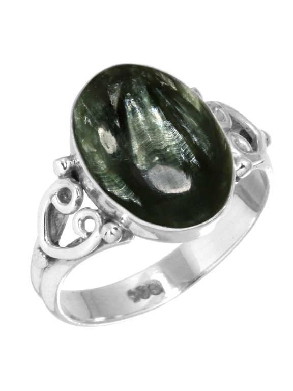 925 Sterling Silver Ring Natural Seraphinite Handmade Jewelry