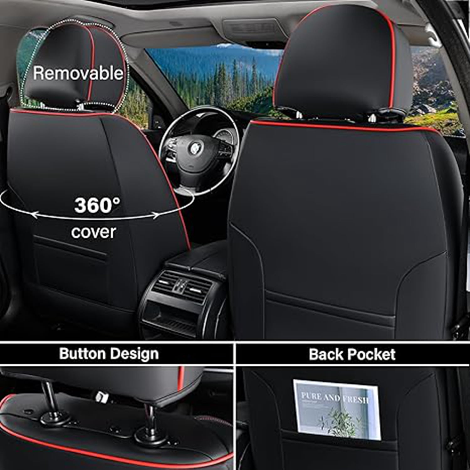 Coverado Front Car Seat Covers, Breathable Faux Leather Seat Protectors 2 Piece, Comfortable&Durable, Auto Cushion Universal Fit for Most Cars, Redline