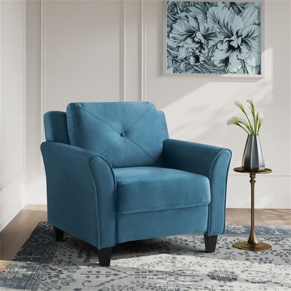 Pemberly Row Contemporary Arm Chair in Blue Fabric Upholstery