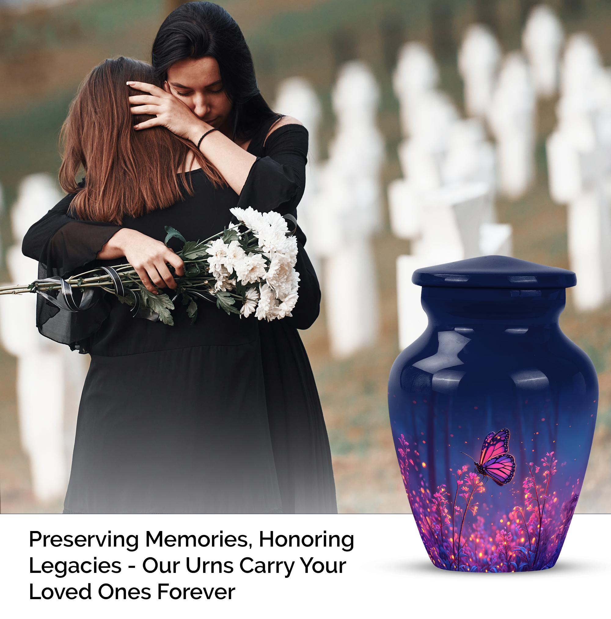 Butterfly Keepsake Memorial Urn For Ashes Adult Male & Female - Pink Flowers Cremation Urns For Adult Man And Women - 3 Inch Blue Mini Urns For Human Ashes