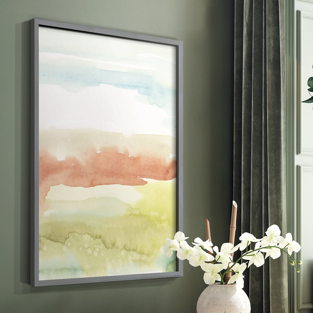 Blushing Sunrise II Framed Print in Gray Solid Wood Framed Print No Nail Hanging