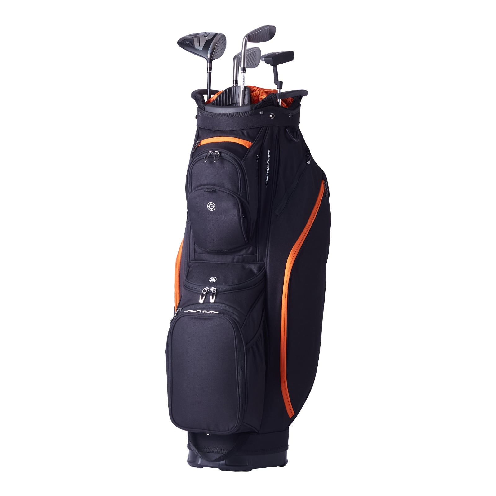 KFFKFF Golf Equipment Bag, 14 Compartments, 36” with 13 Storage Spaces, Robust Golf Gear Bag, Includes Handles, Dust Protector & Removable Straps, Suitable for Both Genders, Black & Orange