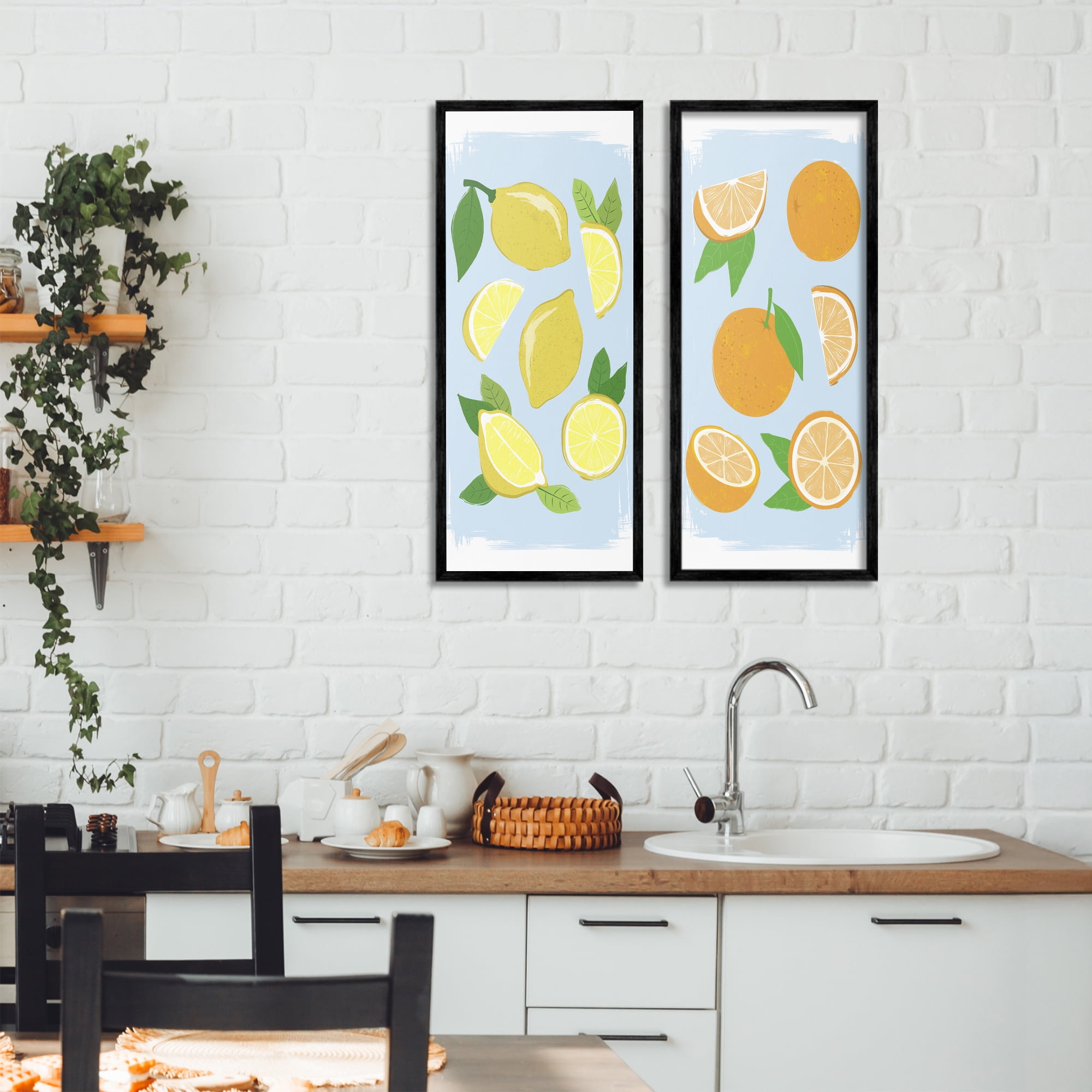 Stupell Industries Pastel Summer Citrus Fruits 2 Piece Black Framed Giclee Art Set, design by Martina Pavlova