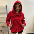 thumbnail image 5 of TEAJOPSUU Women's Ruffle Hem Hoodies Long Sleeve Bow Drawstring Hooded Sweatshirts Casual Pullover Fall Sweatshirts Red, 5 of 6