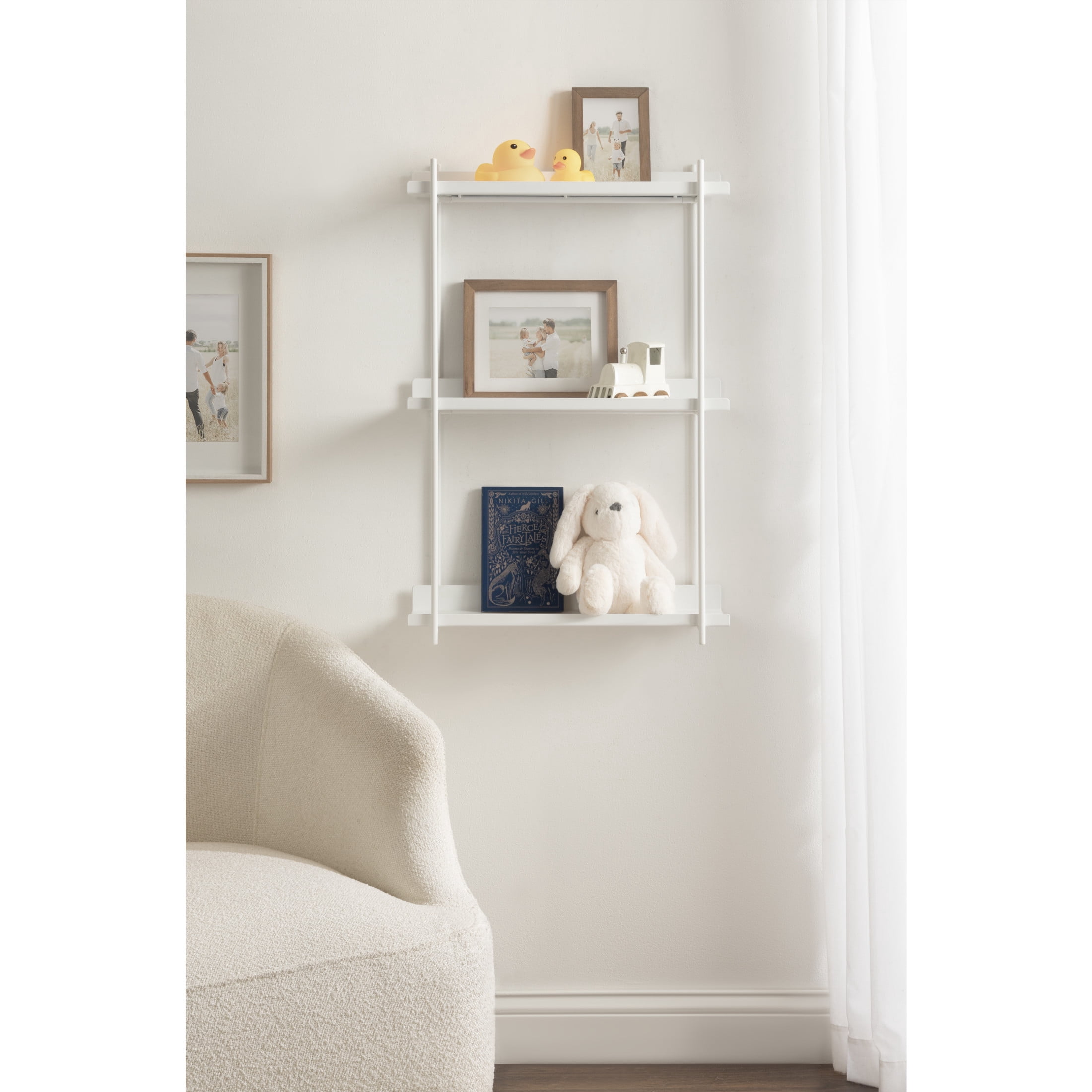 Kate and Laurel Dominic Modern Metal Bathroom Shelf, 20 x 7 x 30, White, Contemporary Sleek 3-Tier Floating Shelves for Wall Decor, Display, and Over Toilet Storage
