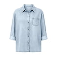 thumbnail image 5 of Edvintorg Denim Tops for Women Turndown Collar Long Sleeve Casual Loose Button Down Jean Shirt with Pockets Womens Trendy Clothes Silver S, 5 of 8